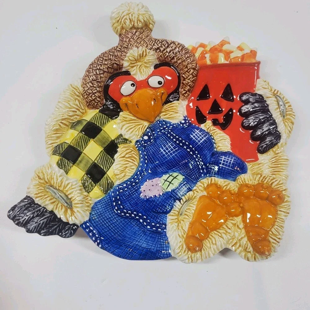 Fitz‎ & Floyd Scary Crow Canape Snack Plate W Box Halloween Fall